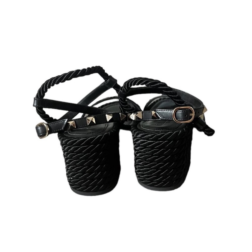 Valentino Garvani Rockstud Leather Rope Ankle Strap Sandals 65 MM Heel Black 39 - Picture 15 of 16
